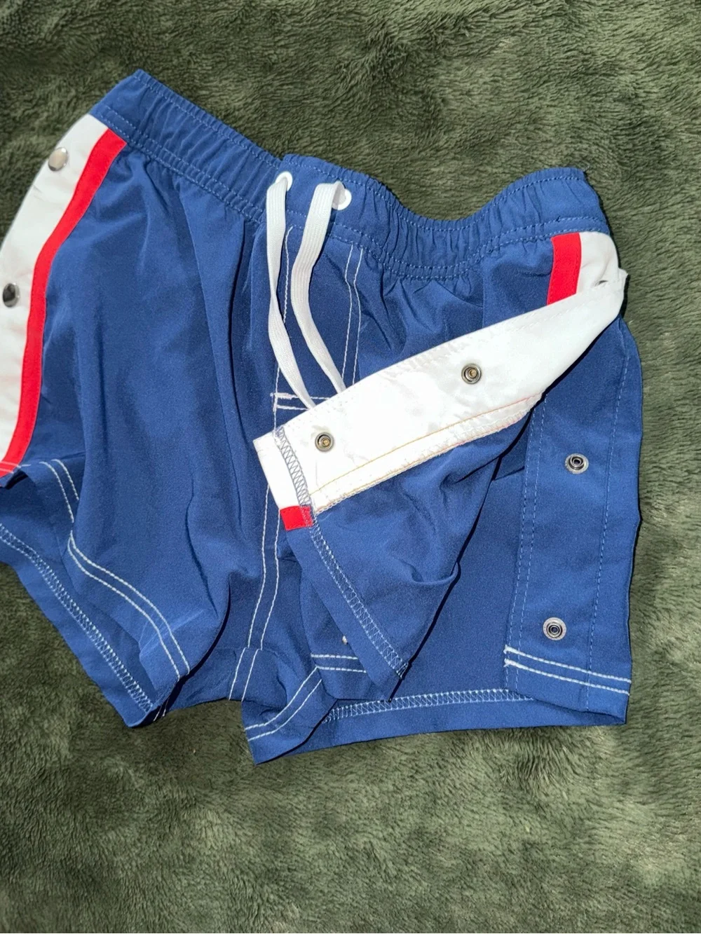 Andrew Christian Men's Navy Swim Shorts with Red Stripe S